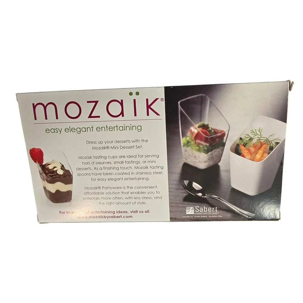Mozaik 48 Piece Mini‎ Dessert Set 24 Tasting Cups 24 Silver Spoons MMDTC48 NEW
